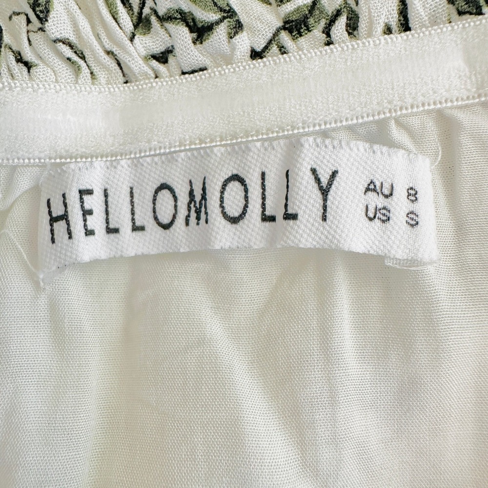 Hello‎ Molly Strapless Maxi Dress Womens S White Green Leaf Print Ruffle Resort - Picture 4 of 10